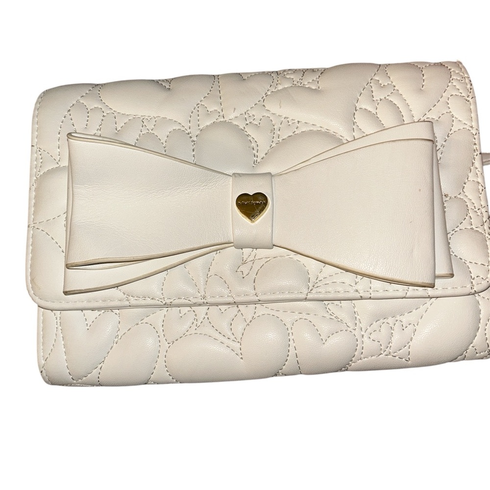 Chic Cream Quilted Clutch with Bow by Betsy Johnson